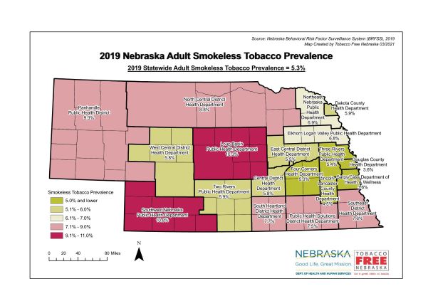 Smokeless tobacco prevalence by health district